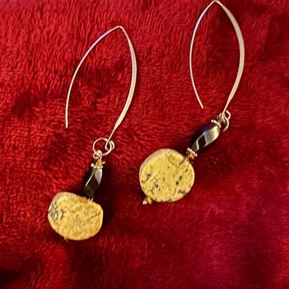 Hematite and Serpentine Coin Earrings - Picture 1 of 3